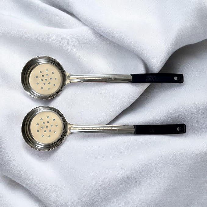 6 Ounce Slotted Stainless Steel Portion Control Ladle Spoon for Measuring and Serving; Commercial Grade Serving Scoops [Pack of 2]