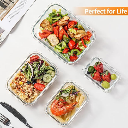 HOMBERKING 8 Pack Glass Food Storage Containers with Lids, Meal Prep Containers, Airtight Bento Boxes with Leak Proof Locking for Microwave, Oven, Freezer and Dishwasher, BPA Free, 5-35oz, purple