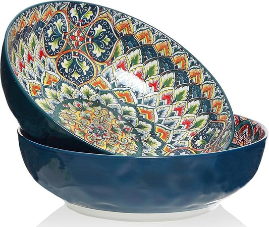 Qlans Serving Bowls 10.2inch 75 Oz Fruit Bowls Salad Bowls, Pasta Bowl Set of 2, Serving Dishes for Entertaining, Vibrant Color Large Bowls for Party,Microwave & Dishwasher Safe
