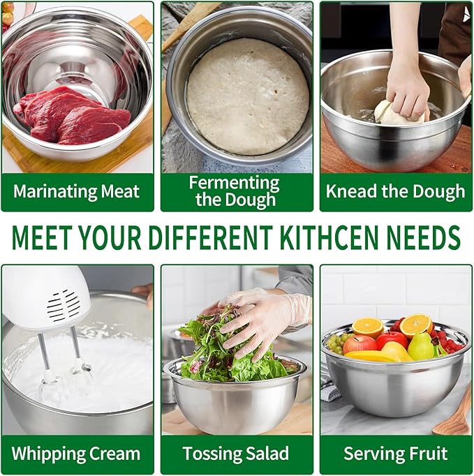 Mixing Bowls Set, 27PCS Stainless Steel Mixing Bowl with Lid Set, Large Nesting Bowls 7, 4.5, 3, 2.5, 2, 1.5QT, Measuring Cups and Spoons Baking Utensils Metal Bowl for Kitchen Prep