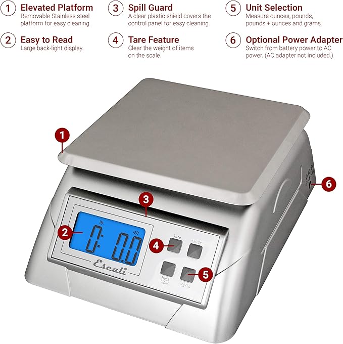 Escali Alimento 136DK Digital Kitchen Scale, Elite Food Measuring to The Gram with Removable Stainless Steel Platform and LCD Display, Baking and Cooking Made Simple