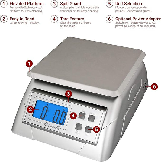 Escali Alimento 136DK Digital Kitchen Scale, Elite Food Measuring to The Gram with Removable Stainless Steel Platform and LCD Display, Baking and Cooking Made Simple
