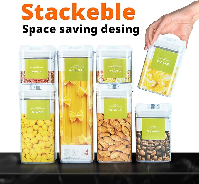 Cereal Containers Storage - 7 Pieces Airtight Food Storage Containers BPA Free Plastic Food Storage Containers with Lids Rice Container Includes Labels