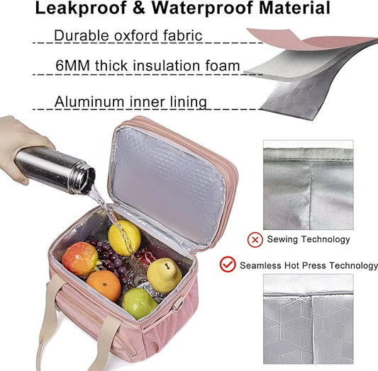 Weitars Lunch Bag for Women, Loncheras Para Mujer, Leakproof Insulated Large Lunchbox Dual Compartment Lunch Box Adult For Work Beach Picnic Hiking (15L) (Pink)