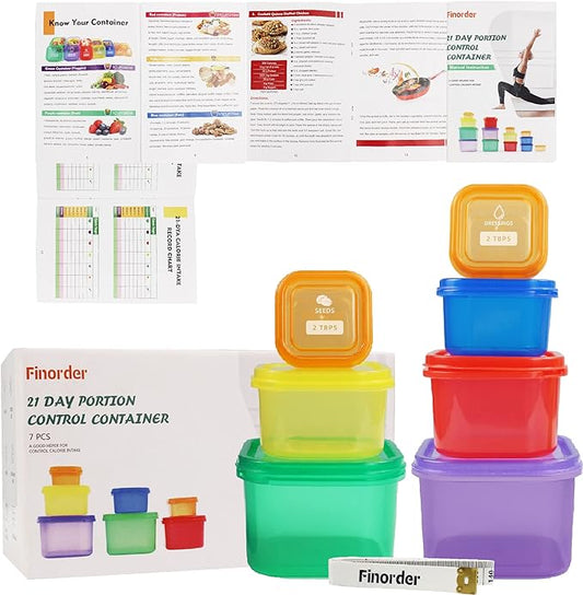 Finorder 21 Day Portion Control Container Kit (7-Piece) with Complete Guide Instruction,Food Storage Container Set for Meal Prep,21 Day Lose Weight System (BPA Free) (HN-PC)