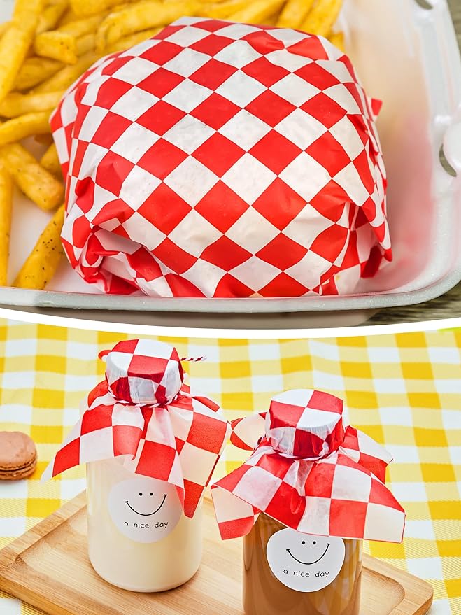 SMARTAKE 12 x 12 Inches Wax Paper for Food, 500 Pcs Non-Stick Hamburger Patty Paper, Square Sandwich Separators Wrapping Paper, for Lunch, Restaurants, Barbecues, Picnics, Parties, Red Plaid