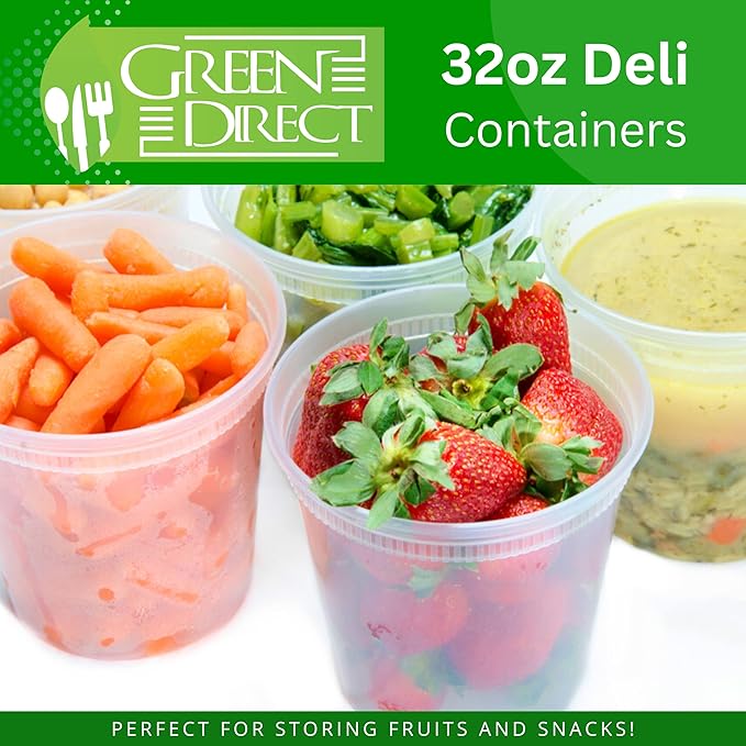 Deli Containers with Lids 32 oz. 40 Pack Disposable Clear Lunch Containers Leakproof, Plastic Round Food Storage Containers, Freezer Containers for Food