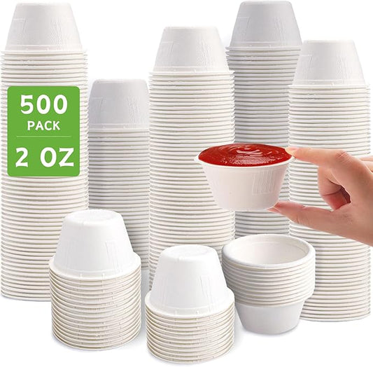 Blcculi 500 Pack Compostable Portion Cups,2 OZ Disposable Souffle Cups,White Bagasse Fiber Cups,Biodegradable Sauces Cups,Compostable Condiment Cups,Sample Cups for Snack, Salad, Dressing