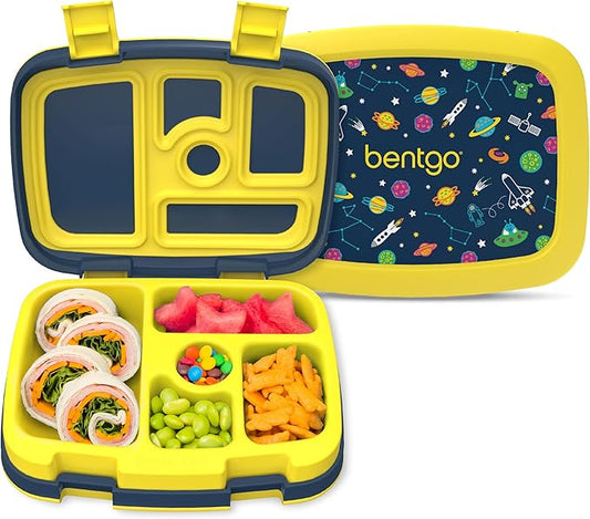 Bentgo Kids Prints Leak-Proof, 5-Compartment Bento-Style Kids Lunch Box - Ideal Portion Sizes for Ages 3-7, Durable, Drop-Proof, Dishwasher Safe, & Made with BPA-Free Materials (Space)