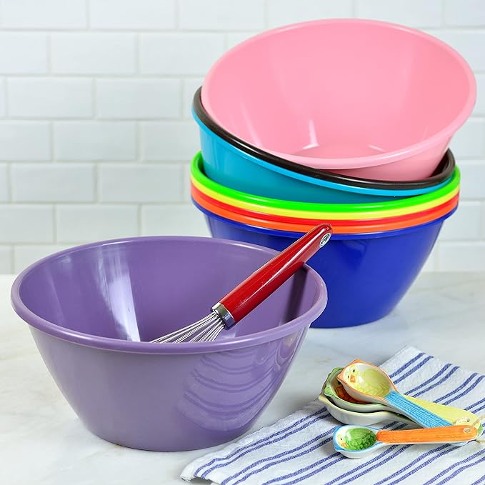 Youngever 11 inch 120 Ounce Plastic Mixing and Serving Bowls, Large Popcorn Bowls, Salad Bowls, Chip and Dip Serving Bowls, Set of 9 (Rainbow)