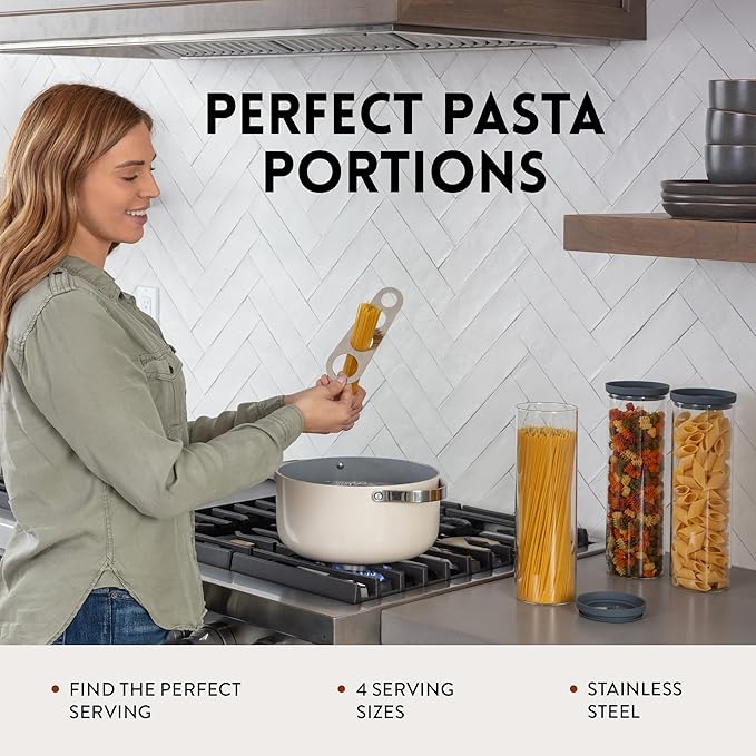 Glass Spaghetti Containers with Airtight Silicone Lids – BPA-Free Pantry Storage Jars for Pasta, Rice, Flour, and Dry Foods – Set of 3 with Portion Tool