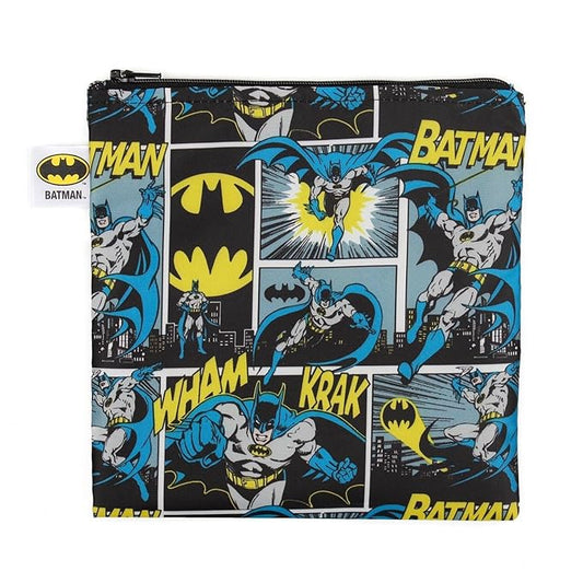 Bumkins Reusable Sandwich and Snack Bags, for Kids School Lunch and for Adults Portion, Washable Fabric, Waterproof Cloth Zip Bag, Travel Pouch, Food-Safe Storage, Large, DC Comics Batman