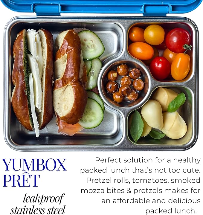 Yumbox Prêt Stainless Steel Bento Box – Leakproof, Reusable Lunch Box with Compartments for Kids & Adults – Sandwich-Friendly, BPA-Free, Eco-Friendly Lunch Container (Glitter Blue)
