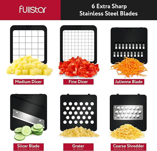 Fullstar Vegetable Chopper, Mandoline Slicer - Cheese Grater, Food Chopper with Container, Kitchen Gadgets, Home Essentials (6-in-1, Full White)