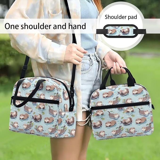 Showudesigns Sea Otter Lunch Box for Women Kids Lunch Bag Lightweight Bento Cooler Bag Cute Insulated Lunchbox Container Hippie Picnic Bags Crossbody Purse Keep Food Cold and Warm