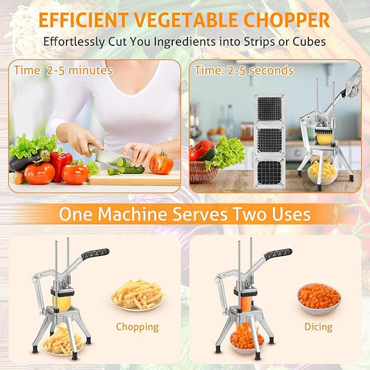 WICHEMI Commercial Vegetable Chopper Dicer Commercial Onion Chopper Dicer w/3 Replacement Blades Vegetable Fruit Chopper French Fry Cutter Heavy Duty Food Dicer Chopper for Potatoes Peppers Mushrooms