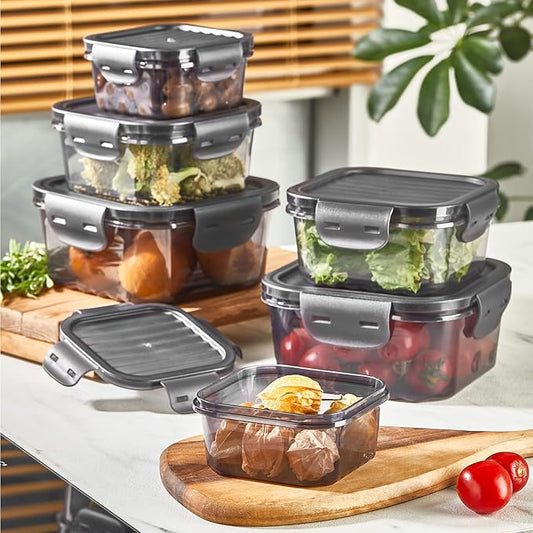 6-Piece Food Storage Container Set – Airtight, Leakproof, BPA-Free Plastic Storage Boxes with Locking Lids – Stackable Meal Prep Containers, Microwave, Freezer & Dishwasher Safe
