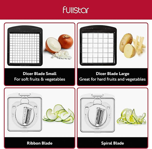 Fullstar Vegetable Chopper and Spiralizer - Food Chopper with Container, Fruit Slicer, Kitchen Gadgets & Accessories, Home Essentials (4 in 1, Clear)