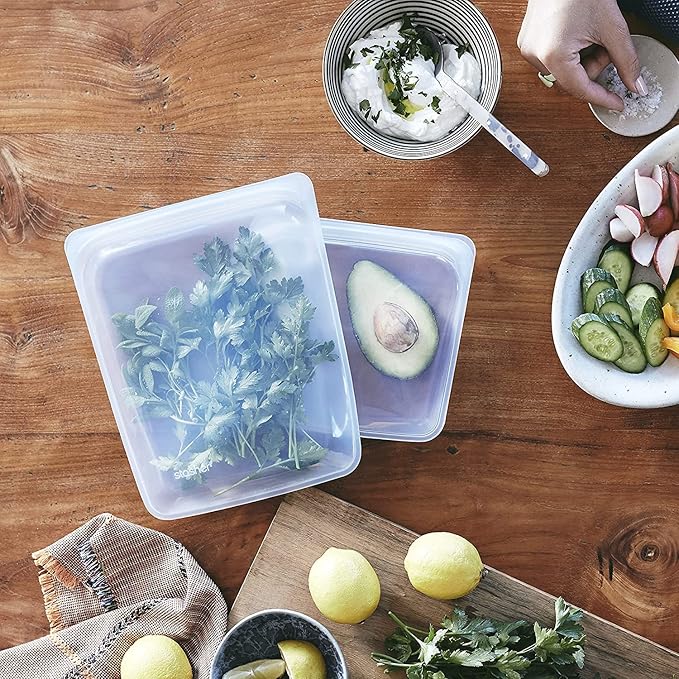 Stasher Silicone Reusable Storage Bag, 4-Pack Lunch/Travel (Clear) | Food Meal Prep Storage Container | Lunch, Travel, Makeup, Gym Bag | Freezer, Oven, Microwave, Dishwasher Safe, Leakproof