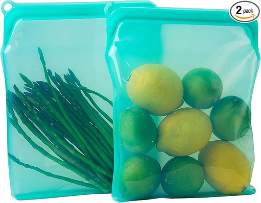2-XL 100% Silicone Reusable Storage Bags - Freezer, Eco-Friendly, Food-Grade, Leak-Proof Zipper - For Food Storage (Two-1/2 Gal / 8 Cups)