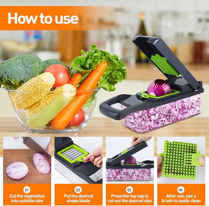 APSARAS USA Pro 15 in1 Vegetable Chopper, Onion Chopper, Food Chopper with Container, Vegetable Cutter & Spiralizer for Onion Salad, Slicer&Spiralizer(Home Essential Gadget&Kitchen) 1.5L