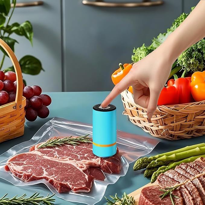 Reusable Sous Vide Bags 58Pcs BPA-Free, 1.4L Vacuum Sealer Bags for Cooking & Microwave, 50 Zipper Bags, 3 Seal Clips ＆ 5 Cooking Clips, Heat-Resistant & Leakproof (8.5x8.5in)