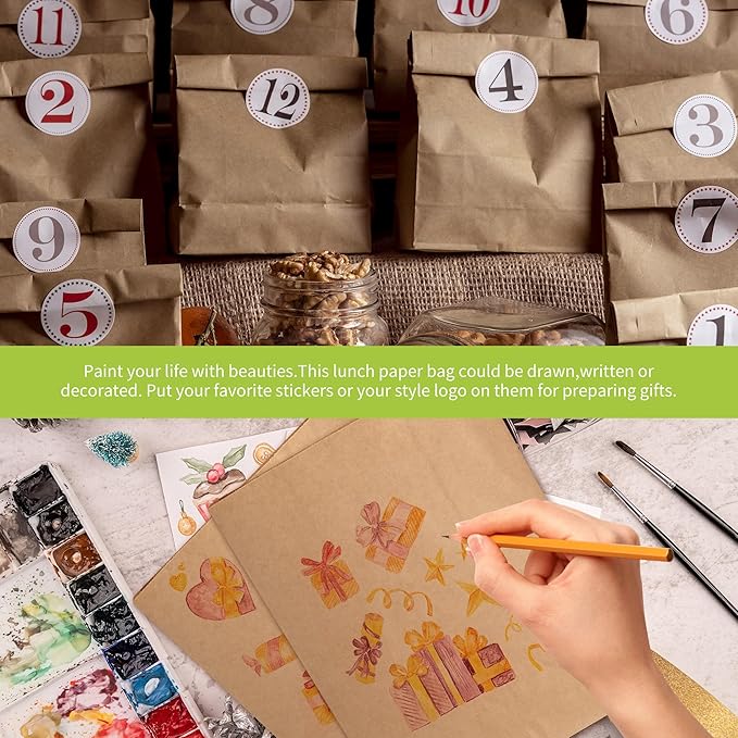 16 Lb Brown Kraft Paper Bags 60 Pcs Bulk, 9.8" x 5.5" x 13" Heavy Duty Paper Grocery Bags paper Lunch Bag Sandwich Bag for Large Snacks, Bakery, Household, Shopping and Restaurant, Takeout