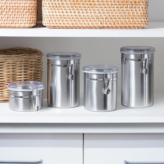 Oggi 36-Ounce Stainless Steel Canister with Clear Acrylic Lid and Locking Clamp