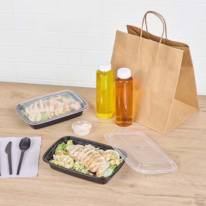Restaurantware Asporto Microwavable To-Go Container - BPA Free PP Rectangular Take Out Food Container with Clear Plastic Lid - Catering & take out - 28 oz - Black - Plastic - Disposable - 100ct Box