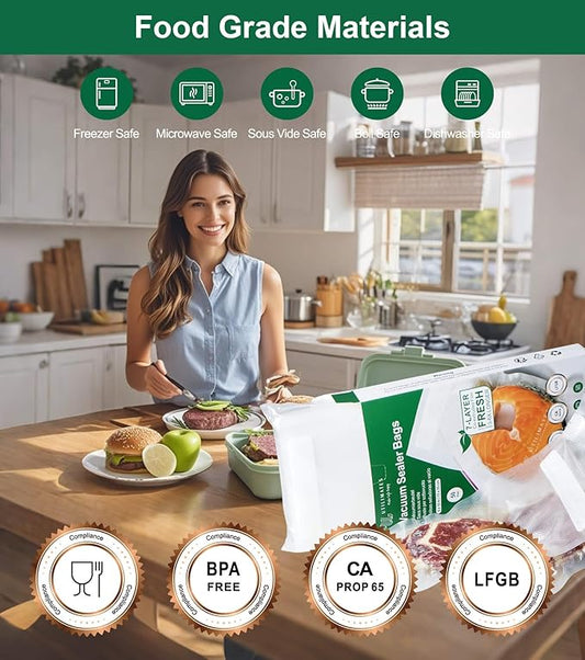 Pint Vacuum Sealer Bags for Food, 50 6x10 Inch, Preprinted Label, BPA-free Heavy Duty Small Food Saver Bags, Ideal for Sous Vide Bags, Freezer, Seal a Meal