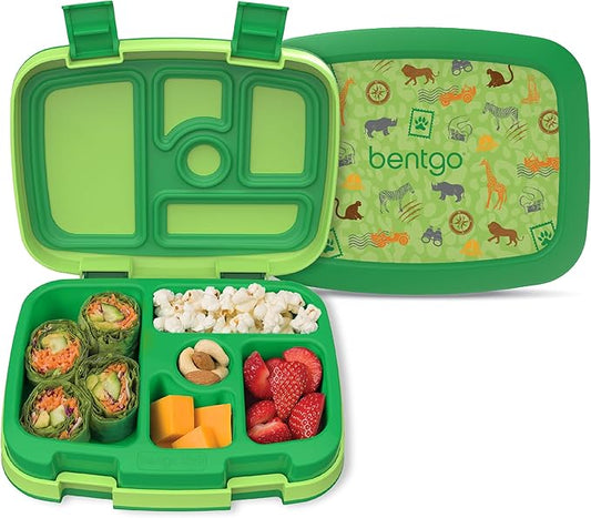 Bentgo Kids Prints Leak-Proof, 5-Compartment Bento-Style Kids Lunch Box - Ideal Portion Sizes for Ages 3-7, Durable, Drop-Proof, Dishwasher Safe, & Made with BPA-Free Materials (Safari)
