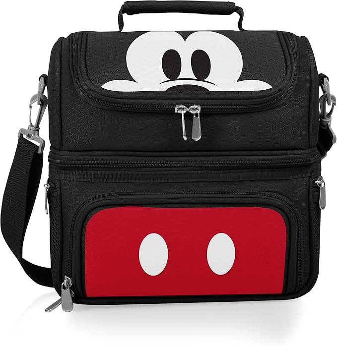 PICNIC TIME Disney Mickey Mouse Pranzo Lunch Bag, Insulated Lunch Box with Utensil Set, Lunch Cooler Bag, (Black), 11 x 7.5 x 12