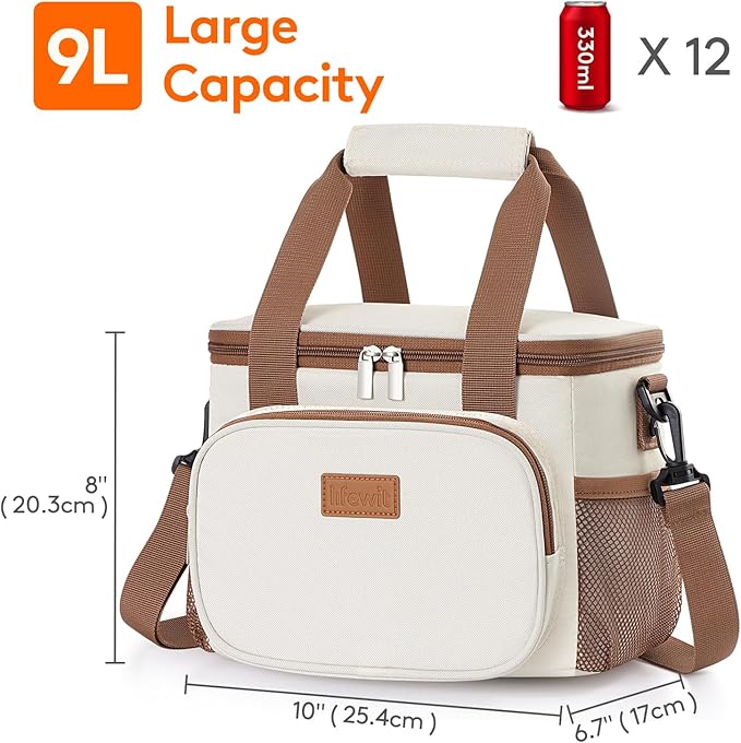 Lifewit Large Lunch Bag Insulated Lunch Box Soft Cooler Cooling Tote for Adult Men Women, Beige 12-Can (9L)