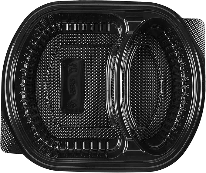 RW Base 28 Ounce Meal Prep Containers, 100 Microwavable To Go Containers With Lids - 2 Compartments, Disposable, Black Plastic Oval Food Containers, For Hot And Cold Food, Freezable - Restaurantware