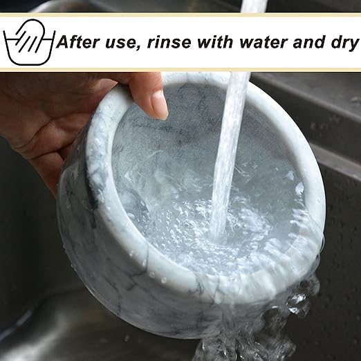 Mortar and Pestle Set Polished Natural Marble Stone Guacamole Molcajete Bowl with Base Silicone Pad,Matching Stainless Spoon and Matching Small Brush (Large, White Gray)