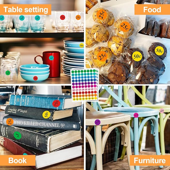 1600 PCS Round Garage Sale Stickers,3/4 Inch Pricemarker Labels, 10 Colours Price Tags,Garage Sale Price Stickers, Price Stickers for Yard Sales, Flea Markets, County Fairs & Retail Use