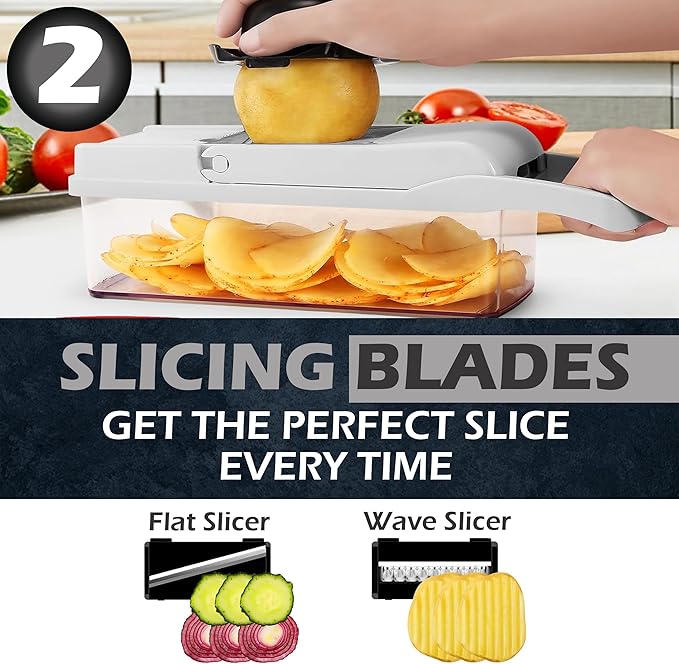 26-in-1 Vegetable Chopper with Container - Veggie Slicer, Kitchen Choppers & Dicer for Veggies With Cut Resistant Gloves & Cleaning Brushes, Heavy Duty Veggies Chopper - Black