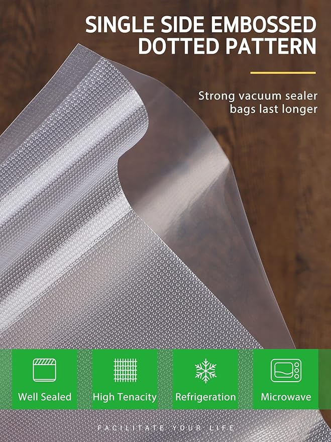 Syntus Vacuum Sealer Bags, 6 Pack 11" x 10' and 8" x 10' and 6" x 10' Commercial Grade BPA Free Bag Rolls, Food Vac Bags for Storage, Meal Prep or Sous Vide