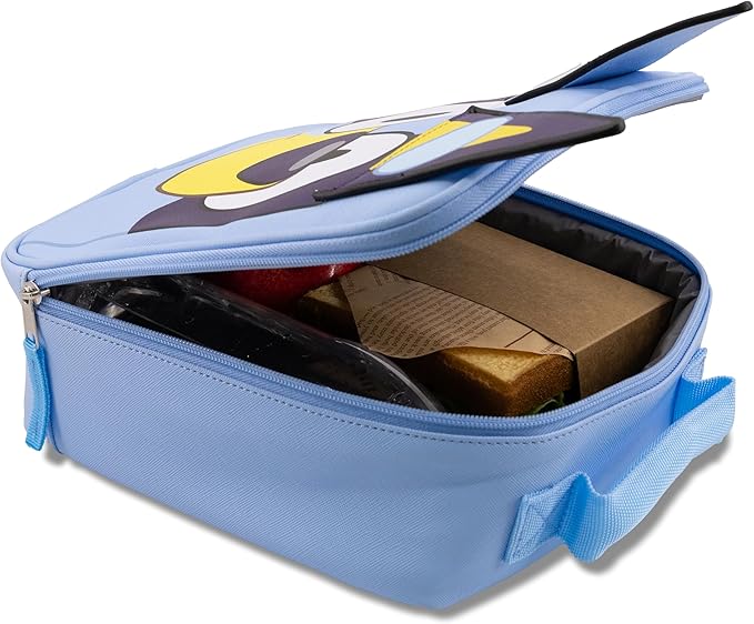 Fast Forward Bluey Lunch Box for Kids | PU Leather Insulated Lunch Bag Lunch Box for Boys, Girls, Unisex, Toddlers | Bluey Blue Reusable Lunchbox