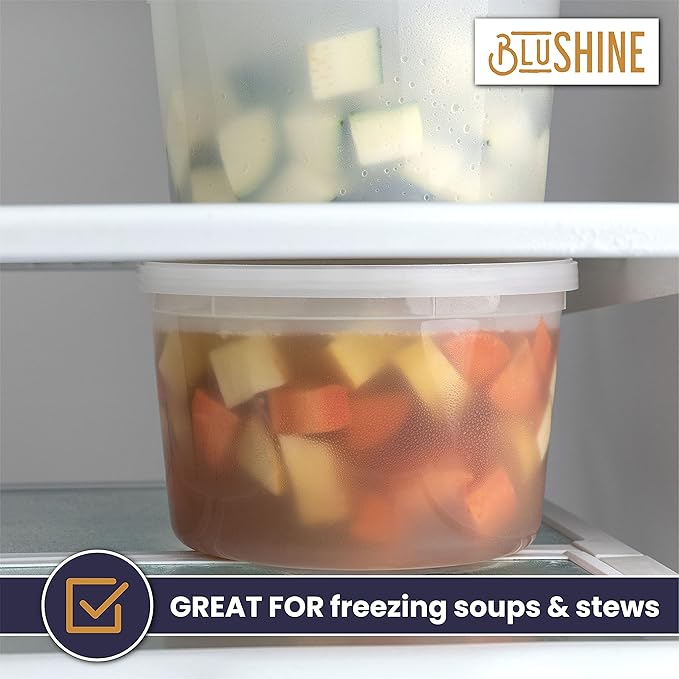 [12 Sets - 64 oz.] Plastic Deli Food Storage Containers with Airtight Leak Proof Lids - Washable And Reusable - Recyclable BPA-Free - Microwave, Fridge, and Freezer Safe