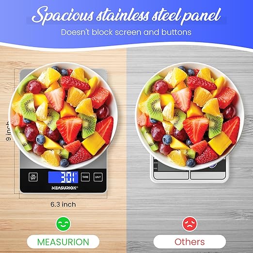 33lb Digital Kitchen Scale, Food Scale, Precisely Measures Grams and Ounces for Baking and Cooking, Meal Prep, Waterproof Tempered Glass, Coffee Scale, Battery & Charging Cable Included