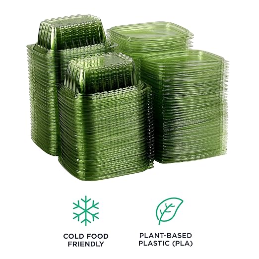 ECO PRODUCTS Compostable 12oz Rectangular Deli Containers With Lids, Pack of 100, Veridian Clear Green Meal Prep, Made from PLA, A Renewable Material Made from Plants, One Lid Fits All