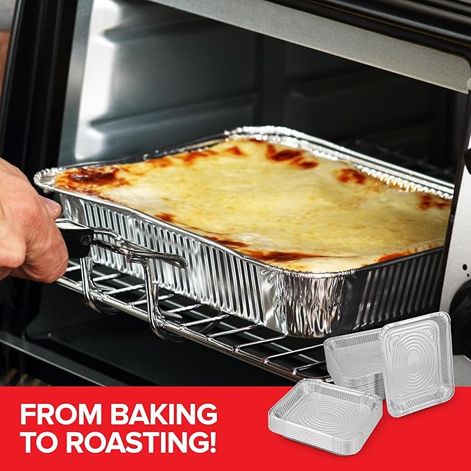 (10 Pack) Disposable Aluminum Pans 9x13 Shallow, Heavy Duty 1.75" Deep Foil Pans, Baking Tins, 13x9 Baking Pan for Cooking and Serving Cookies, Brownies, Sheet Cake, Cookie Sheets, Holiday Meal Prep