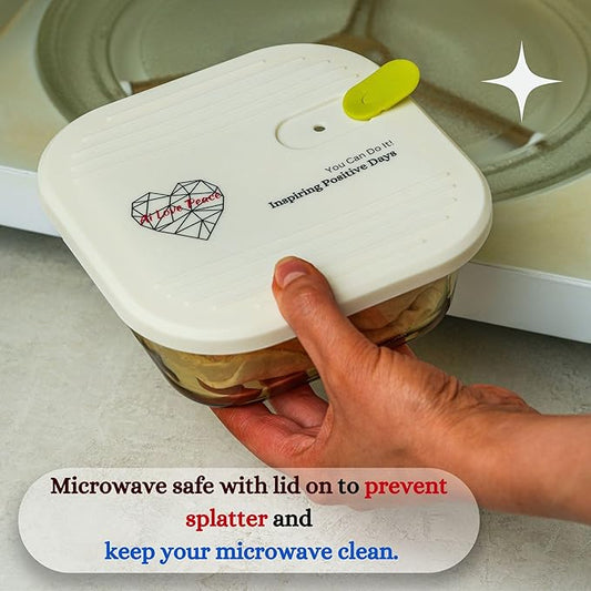 AI LOVE PEACE Glass Lunch Containers for Women Adults, Microwave Safe Glass Lunch Box,Leak Proof BPA-Free, Durable, Built-in Vent - Ideal for Meal Prep & On-the-Go Lunches (White)