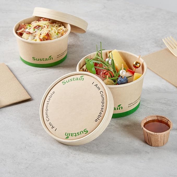 Restaurantware-LIDS ONLY: Sustain Round Paper Soup Container Lids, 50 Disposable Ice Cream Cup Lids - Cups Sold Separately, For 12 Ounce Cups, Bamboo To Go Cup Lids, With PLA lining, Compostable
