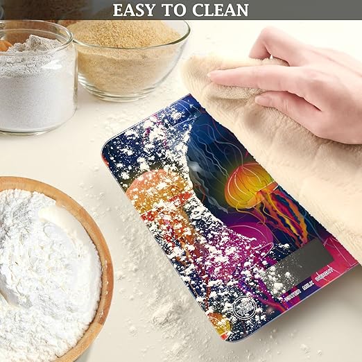 Food Scale Kitchen Digital Scale Food Ounces and Grams Dieting Baking Cooking Waterproof Glass Panels LCD Display,4 Units Scale Tare Function Jellyfish