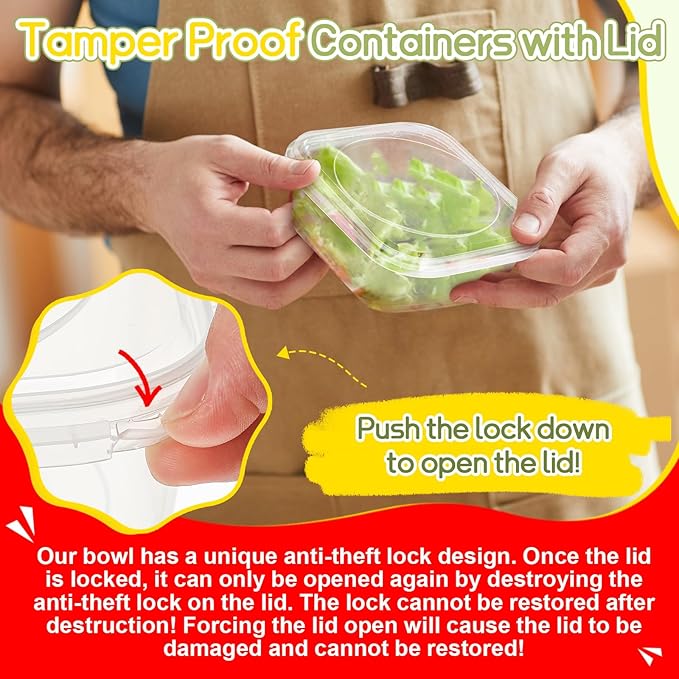 100 Pack 8 oz Tamper Proof Containers with Lid Square Deli Containers Plastic Sandwich Tiramisu Container with Lids Airtight Meal Container for Kitchen Storage