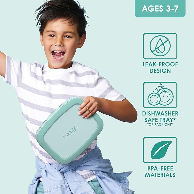 Bentgo Kids Bento-Style 5-Compartment Leak-Proof Lunch Box - Ideal Portion Sizes for Ages 3 to 7 - Durable, Drop-Proof, Dishwasher Safe, BPA-Free, & Made with Food-Safe Materials (Seafoam)