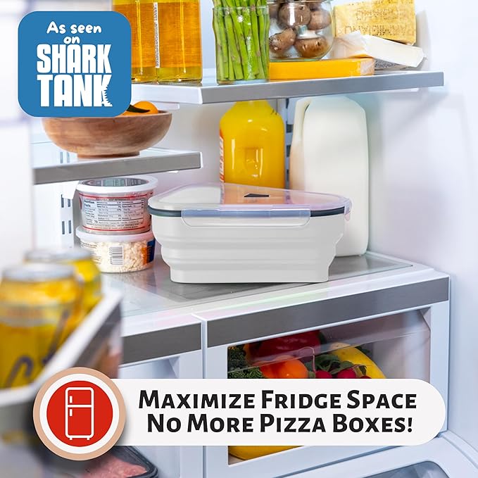PIZZA PACK The Perfect Reusable Pizza Storage Container with 5 Microwavable Serving Trays - BPA-Free Adjustable Pizza Slice Container to Organize & Save Space, 2 Pack, White