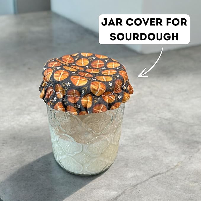 (4-Pack) Sourdough Reuseable Jar & Bowl Covers | Cute Baking Gift | 100% Cotton (3.7in, 7in, 9.25in, 11in) | Washable | Bread Making and Proofing | Kitchen Food Storage Gifting | Starter Cover Lid Kit
